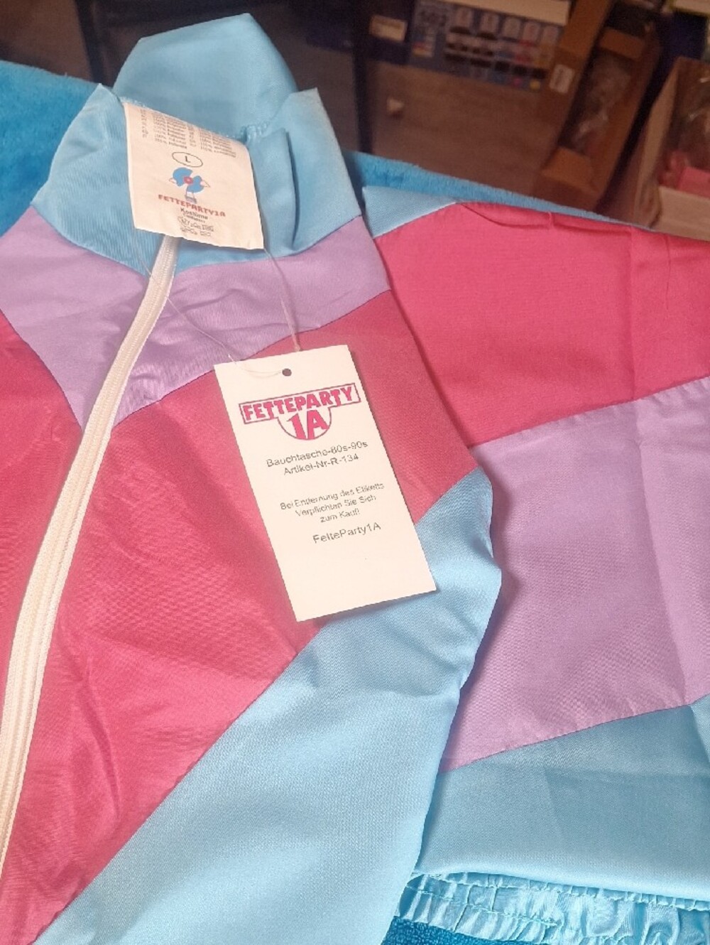 Retro 80s-90s Aqua Windbreaker Track Suit with Pink & Lavender (No Head Band) - Picture 3 of 4
